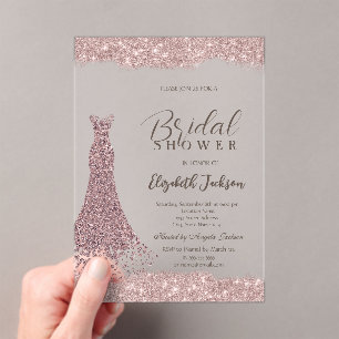 Sparkle Frame Rose Gold Dress Bridal Shower Acrylic Invitations