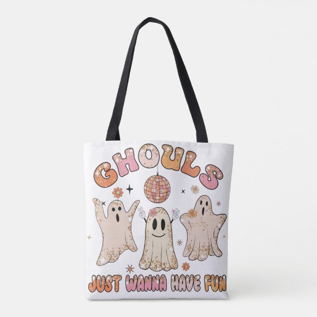 Sparkle Funny Ghouls Halloween Tote Bag (Back)