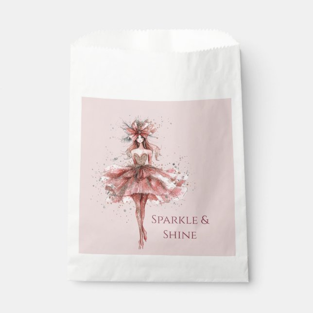 Sparkle Girl in Pink Rose Gold Dress Favour Bag (Front)