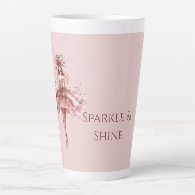Sparkle Girl in Pink Rose Gold Dress Latte Mug (Front)
