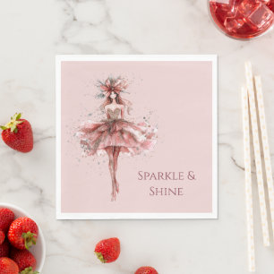 Sparkle Girl in Pink Rose Gold Dress Napkin