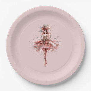 Sparkle Girl in Pink Rose Gold Dress Paper Plate