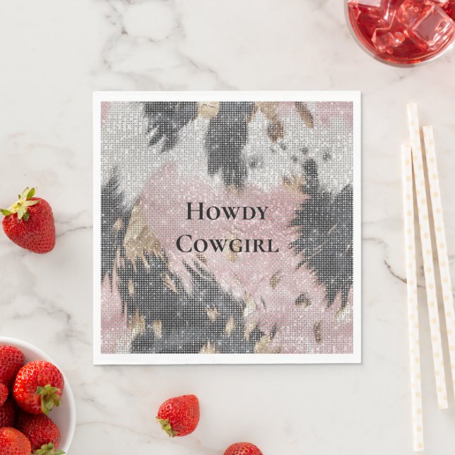 Sparkle Girly Pink Black Gold Cowgirl Cowhide Napkin (Insitu)