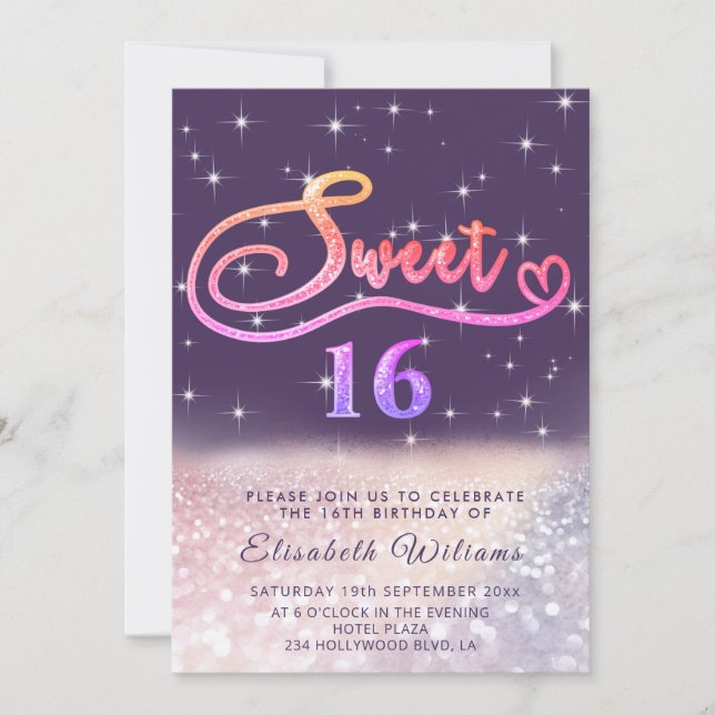 Sparkle Glam chic glitter script ombre  Invitation (Front)
