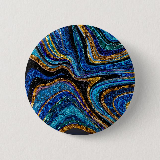 Sparkle Glam Glitter girly marble art blue 2 Inch Round Button (Front)