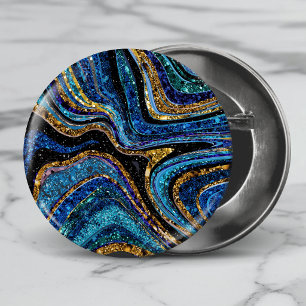 Sparkle Glam Glitter girly marble art blue 2 Inch Round Button