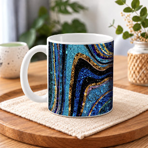 Sparkle Glam Glitter girly marble art blue Coffee Mug
