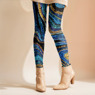 Sparkle Glam Glitter girly marble art blue Leggings