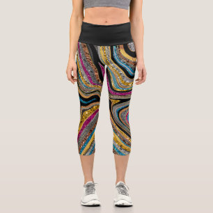 Sparkle Glam Glitter girly marble art grey Capri Leggings