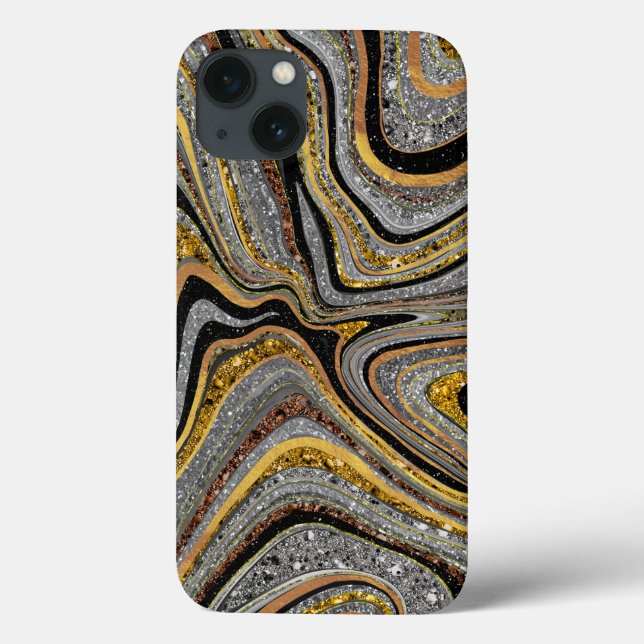 Sparkle Glam Glitter girly marble art grey gold Ca Case-Mate iPhone Case (Back)