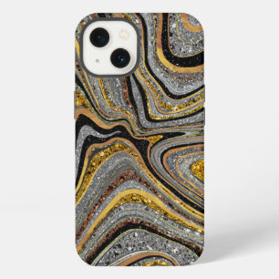 Sparkle Glam Glitter girly marble art grey gold Ca iPhone 13 Case