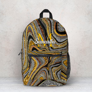 Sparkle Glam Glitter girly marble art grey gold Printed Backpack