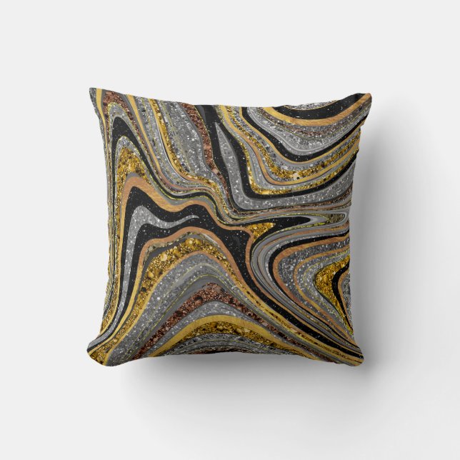 Sparkle Glam Glitter girly marble art grey gold Throw Pillow (Front)