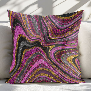 Sparkle Glam Glitter girly marble art pink Throw Pillow