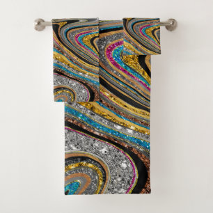 Sparkle Glam glittery girly marble art Bath Towel Set