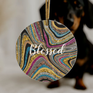 Sparkle Glam glittery girly marble art Ceramic Ornament