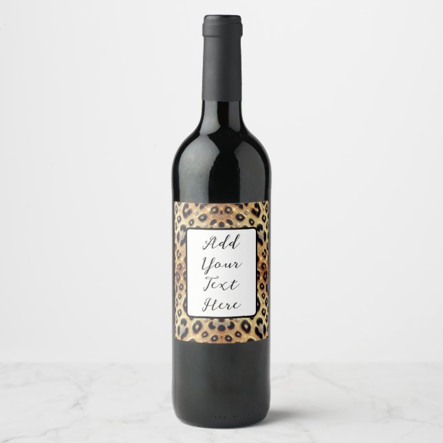 Sparkle Glam Gold Black Leopard Cheetah Print  Wine Label (Front)