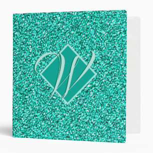 Sparkle Glam Turquoises Blue Glitter Monogrammed Binder