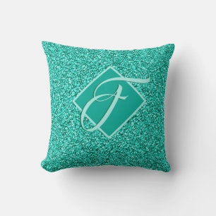 Sparkle Glam Turquoises Blue Glitter Monogrammed Throw Pillow