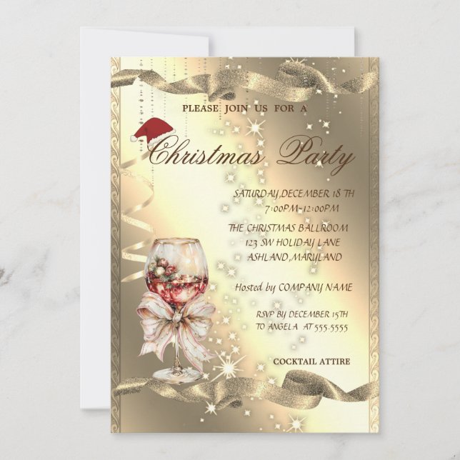 Sparkle Glass Bow Corporate Christmas Party, Invitation (Front)