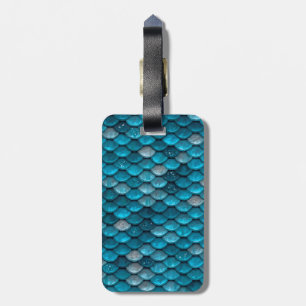 Sparkle Glitter Blue Teal Aqua Mermaid Scales Luggage Tag
