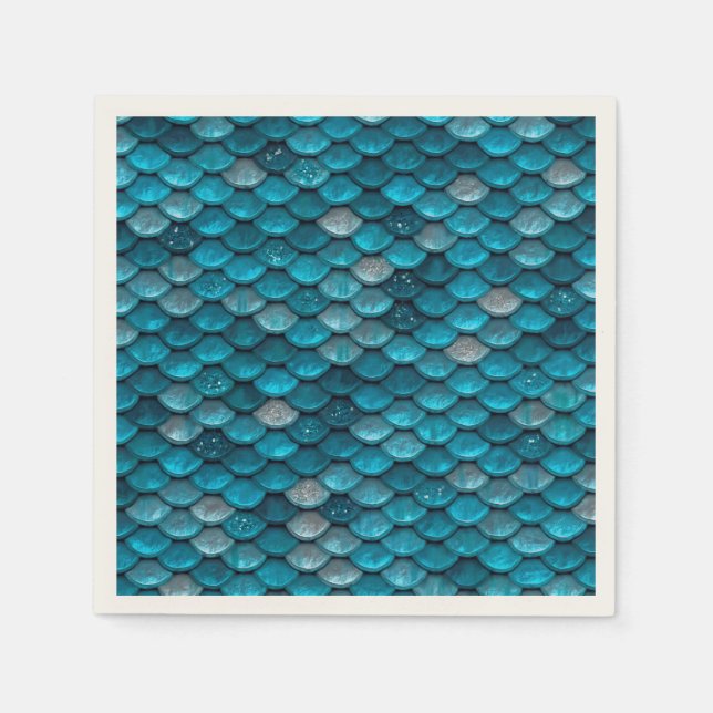 Sparkle Glitter Blue Teal Aqua Mermaid Scales Napkin (Front)