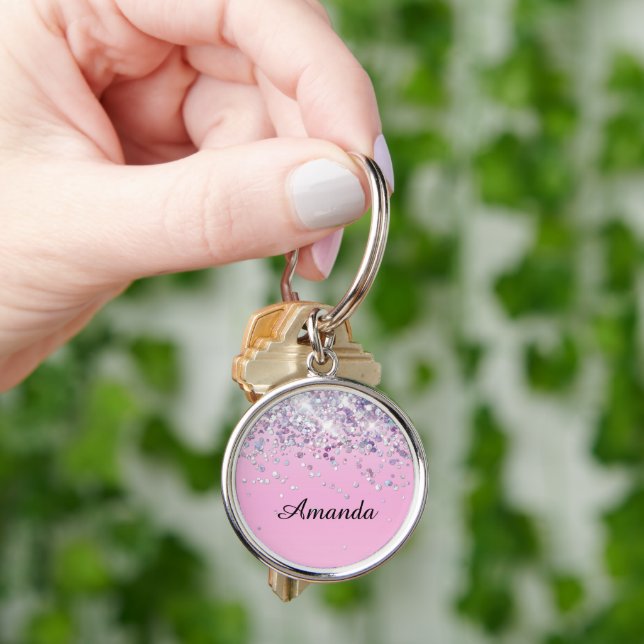 Sparkle Glitter Custom Name Monogram Bridal Shower Keychain (Hand)