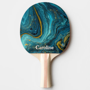 Sparkle Glitter girly Marble Art Blue Gold Ping Pong Paddle