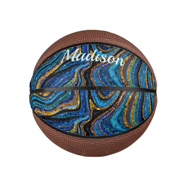 Sparkle Glitter girly marble art blue Pickleball Mini Basketball (Front)