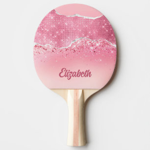 Sparkle Glitter girly Pink Silver Agate Ping Pong Paddle