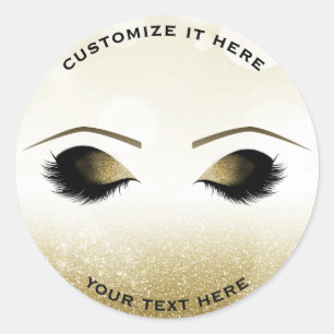 Sparkle Glitter Gold Makeup Eyelashes Glam Custom Classic Round Sticker