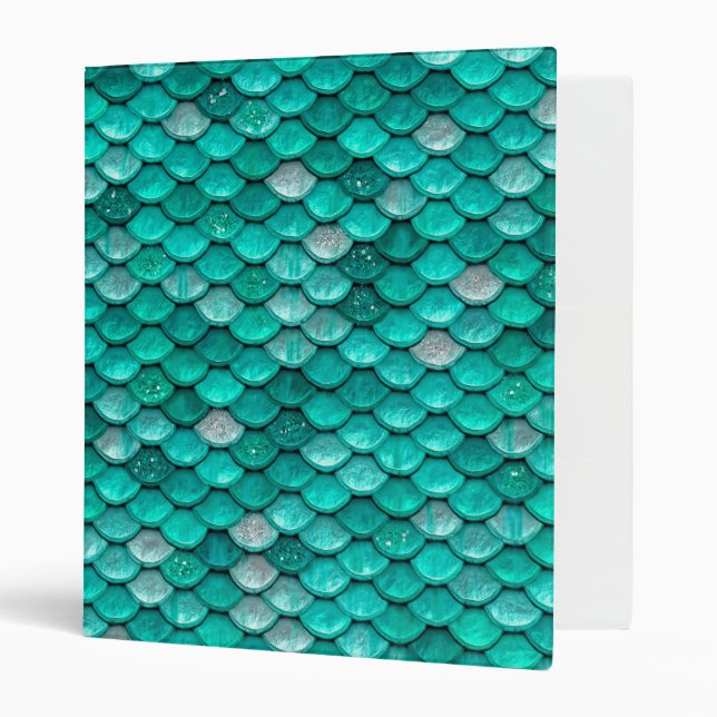 Sparkle Glitter Green Aqua Mermaid Scales Binder (Front/Inside)