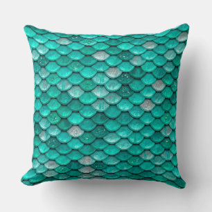 Sparkle Glitter Green Aqua Mermaid Scales Throw Pillow