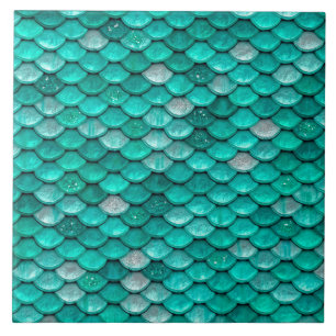 Sparkle Glitter Green Aqua Mermaid Scales Tile