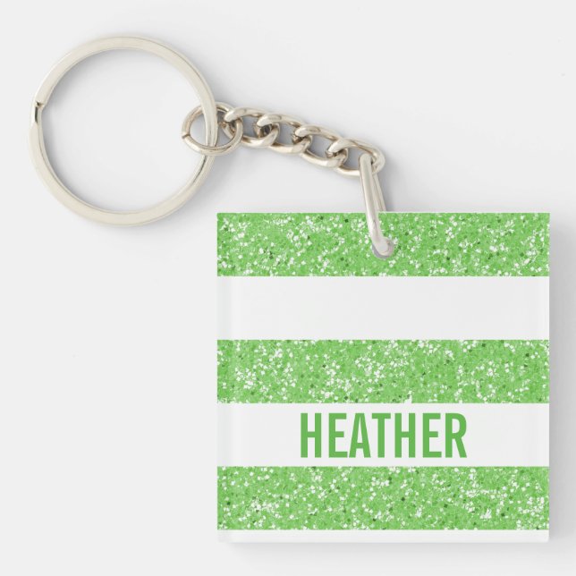 Sparkle Glitter Look Stripes Acrylic Keychain (Front)