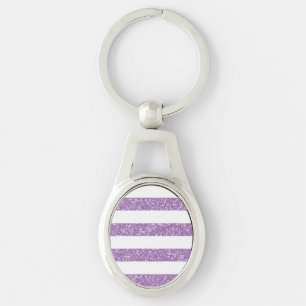 Sparkle Glitter Look Stripes Metal Keychain