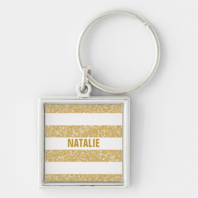 Sparkle Glitter Look Stripes Premium Keychain (Front)