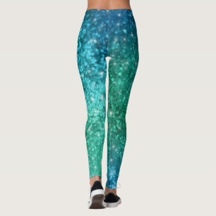 Sparkle Glitter Mermaid Leggings - blue green