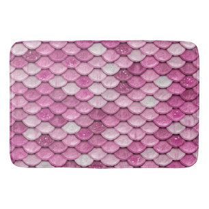 Sparkle Glitter Pink Rose Gold Mermaid Scales Bath Mat
