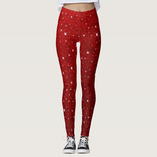 Sparkle Glitter Red Christmas Leggings (Front)