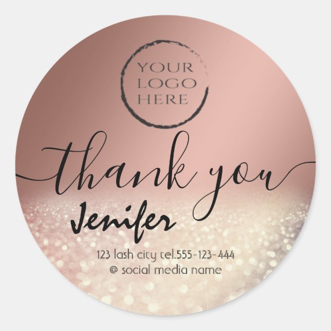 Sparkle glittery logo thank you classic round sticker (Front)