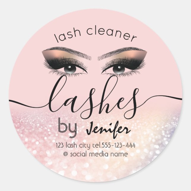 Sparkle glittery makeup eyes lash cleaner classic round sticker (Front)
