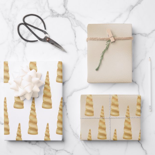 Sparkle Gold Glam Unicorn Birthday Wrapping Paper Sheet (Front)
