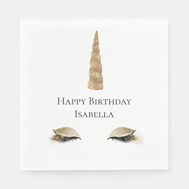 Sparkle Gold Glam Unicorn Napkin (Front)