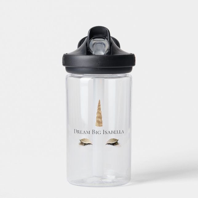 Sparkle Gold Glam Unicorn Water Bottle (Front)