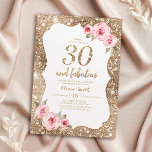 Sparkle gold glitter and pink floral 30th birthday invitation<br><div class="desc">Faux gold sparkle glitter background and blush pink floral with "30 and fabulous" script in centre,  elegant and stylish,  great 30th birthday party invitations.</div>
