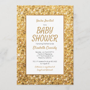 Sparkle Gold Glitter  Baby Shower Invitation