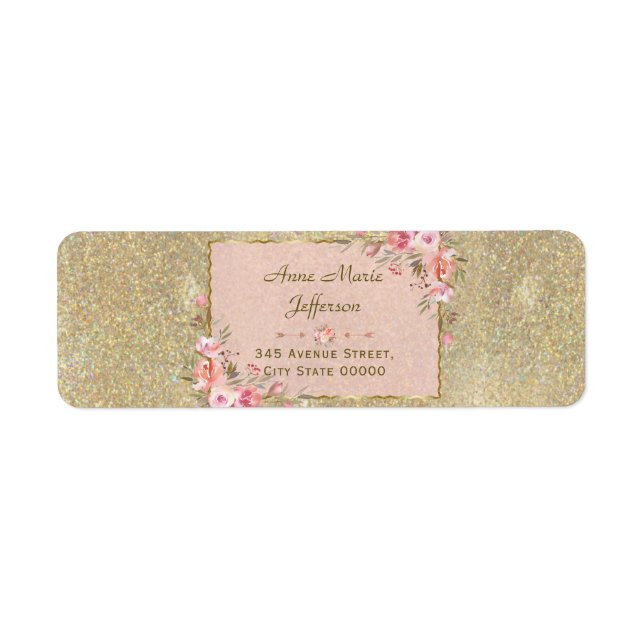 Sparkle Gold Glitter Blush Floral Wedding (Front)