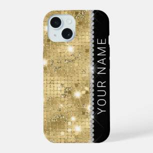 Sparkle Gold Glitter Custom Name iPhone 15 Case