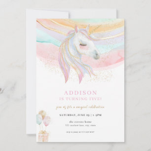 Sparkle Gold & Pastel Unicorn Invitation Anniversa